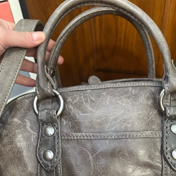 Frye Melissa Dome Satchel Gray Leather Crossbody Handbag - Picture 9 of 14